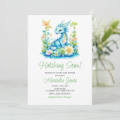 Invitation Hachage Floral Dragon Bleu Bientôt Baby shower (Debout devant)