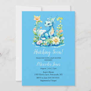 Invitation Hachage Floral Dragon Bleu Bientôt Baby shower