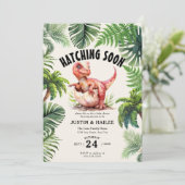 Invitation Hachage modifiable Bientôt Baby shower Dinosaur (Debout devant)