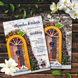 Invitation Hacienda colorée rustique porte Mariage mexicain
