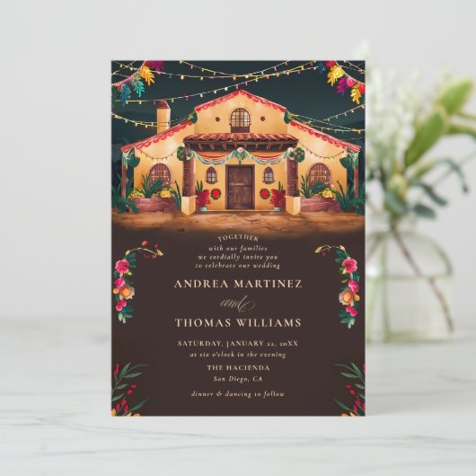 Invitation Hacienda Mexicaine Rustique Élégant Mariage Fiesta (Debout devant)