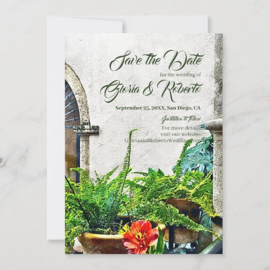 Invitation Hacienda Patio Mariage mexicain Sauvez les Dates (Devant)