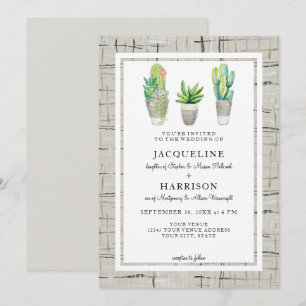 Invitation Hacienda Style Cactus Cour en Mariage gris