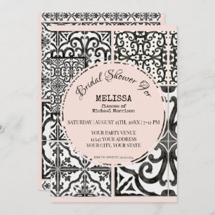 Invitation Hacienda Tile Black Blush Fête de l'mariée moderne
