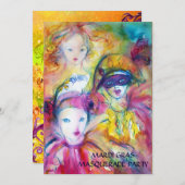 INVITATION HAELEQUIN, PIERROT, COLOMBINE FÊTE COSTUMÉE MASQUÉ (Devant / Derrière)