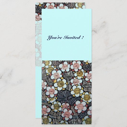 INVITATION HAIKU/ FLEURS DE PRINTEMPS BLEU ROSE BLANC NOIR (Devant / Derrière)