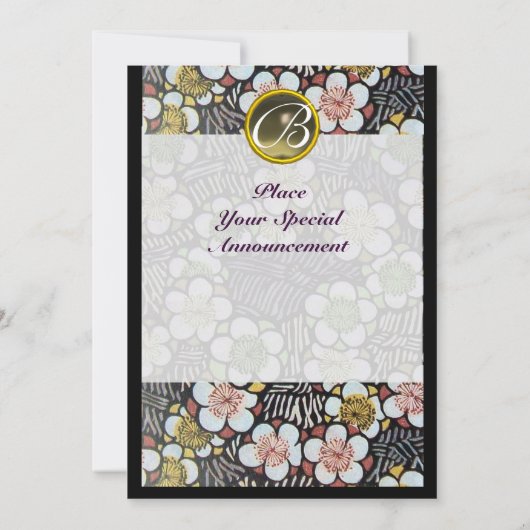 INVITATION HAIKU / FLEURS DE PRINTEMPS GRIS AGATE GEMME MONOG (Dos)