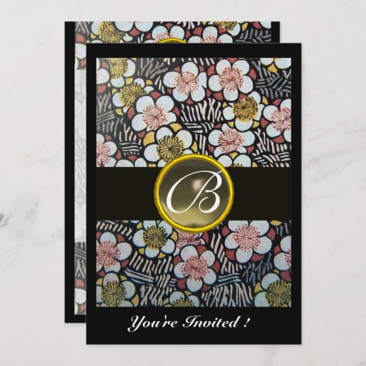 INVITATION HAIKU / FLEURS DE PRINTEMPS GRIS AGATE GEMME MONOG (Devant / Derrière)