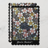 INVITATION HAIKU/ FLEURS DE PRINTEMPS ROSE BLANC NOIR (Devant / Derrière)