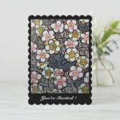 INVITATION HAIKU/ FLEURS DE PRINTEMPS ROSE BLANC NOIR (Debout devant)