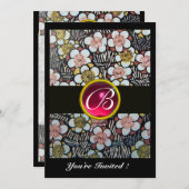 INVITATION HAIKU/FLEURS DU PRINTEMPS, MONOGRAMME DE RUBY DE F (Devant / Derrière)