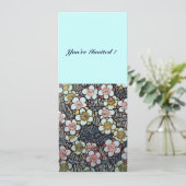 INVITATION HAIKU/ NOIR BLANC JAUNE ROSE BLEU PRINTEMPS FLEURS (Debout devant)