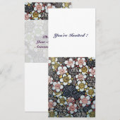 INVITATION HAIKU/ NOIR BLANC JAUNE ROSE FLEURS DE PRINTEMPS (Devant / Derrière)