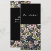 INVITATION HAIKU/ NOIR BLANC JAUNE ROSE FLEURS DE PRINTEMPS (Devant / Derrière)
