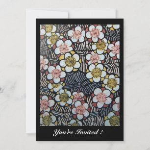 INVITATION HAIKU/ NOIR BLANC JAUNE ROSE FLEURS DE PRINTEMPS