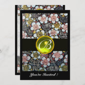 INVITATION HAIKU/PRÉFLEURS JAUNES TOPAZE MONOGRAMME (Devant / Derrière)