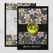 INVITATION HAIKU/PRINTEMPS FLEURS JAUNE TOPAZE MONOGRAMME (Devant / Derrière)