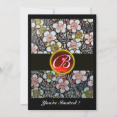 Invitation HAIKU ROUGE RUBIS MONOGRAMME blanc marron noir (Devant)