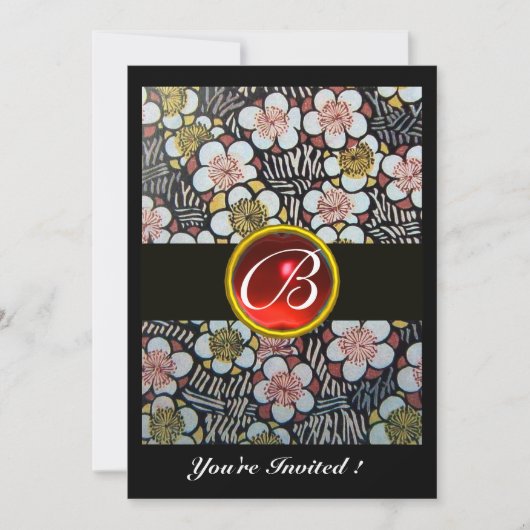 Invitation HAIKU ROUGE RUBIS MONOGRAMME blanc marron noir (Devant)