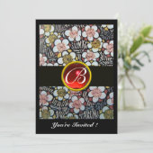 Invitation HAIKU ROUGE RUBIS MONOGRAMME blanc marron noir (Debout devant)