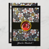 Invitation HAIKU ROUGE RUBIS MONOGRAMME blanc marron noir (Devant / Derrière)