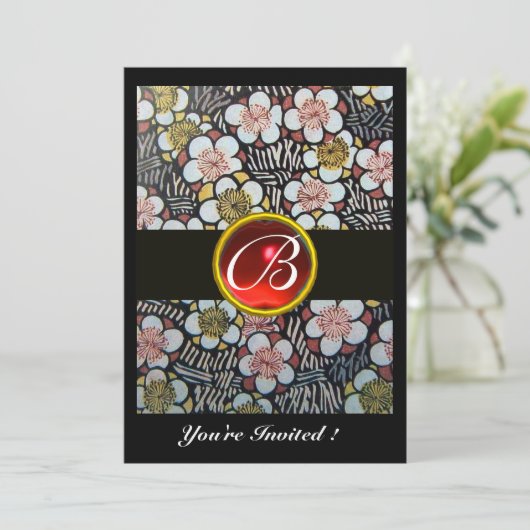 Invitation HAIKU ROUGE RUBY MONOGRAS blanc brun noir (Debout devant)