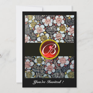 Invitation HAIKU ROUGE RUBY MONOGRAS blanc brun noir