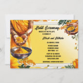 Invitation Haldi cérémonie floral turmerie mains fleurs (Devant)
