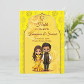 Invitation Haldi Sanget, mignon dessin de couple indien marié (Debout devant)