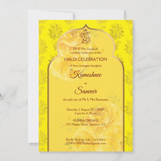 Invitation Haldi Sanget, mignon dessin de couple indien marié (Dos)