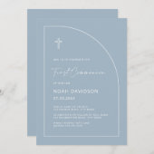 Invitation Half Arc Outline Bleu clair Première communion (Devant / Derrière)