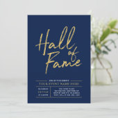 Invitation Hall of Fame | Fête Moderne Or et Bleu (Debout devant)