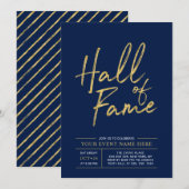 Invitation Hall of Fame | Fête Moderne Or et Bleu (Devant / Derrière)