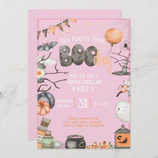 Invitation Halloween 1ER Anniversaire N'importe quel âge Fill (Devant / Derrière)