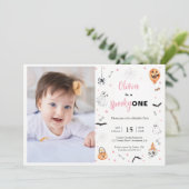 Invitation Halloween 1er anniversaire Pink éffrayante photo (Debout devant)