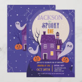 Invitation Halloween 1er Fantômes Une Maison Bleue Fête Hanté (Devant / Derrière)