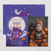 Invitation Halloween 1ère fête Fantômes Photo House Anniversa (Devant / Derrière)