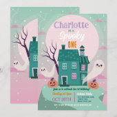 Invitation Halloween 1ère Filles Fantômes Maison Fête Hantée (Devant / Derrière)