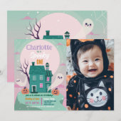 Invitation Halloween 1ère Photo Fantômes Maison Party Haunted (Devant / Derrière)