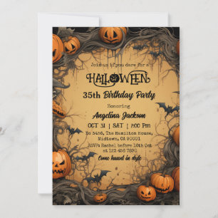 Invitation Halloween 35e Anniversaire Citrouille Vintage Somb