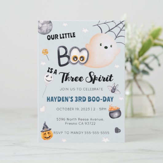 Invitation Halloween 3e anniversaire Boy Boo Trois Esprit (Debout devant)