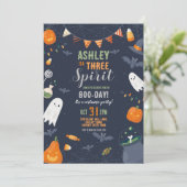 Invitation Halloween 3e anniversaire TROIS fêtes Citrouille (Debout devant)