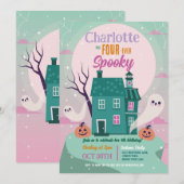 Invitation Halloween 4ème fête Quatre Fille Ghost House Haunt (Devant / Derrière)