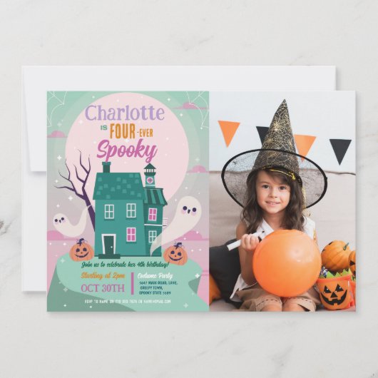 Invitation Halloween 4th Party Photo Ghost House Haunted (Devant)