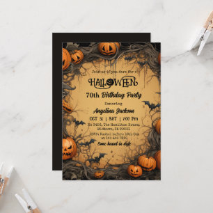 Invitation Halloween 70e Anniversaire Citrouille Vintage Sque
