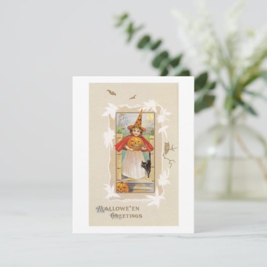 Invitation Halloween à l'ancienne, sorcière (Debout devant)