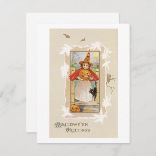 Invitation Halloween à l'ancienne, sorcière (Devant / Derrière)