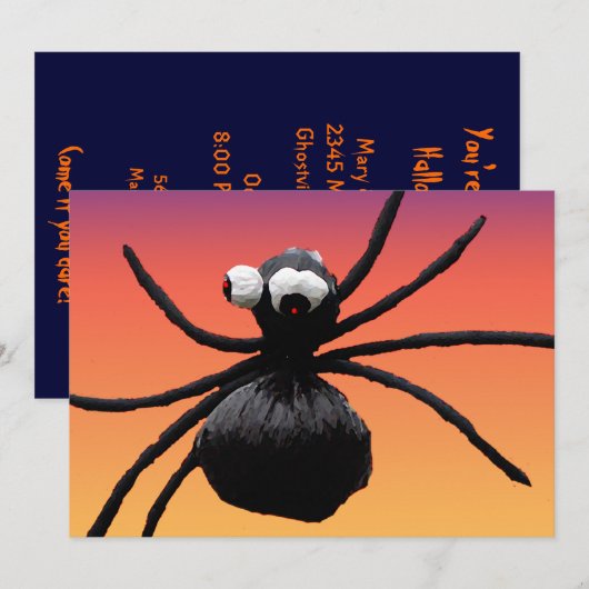 Invitation Halloween à l'araignée (Devant / Derrière)