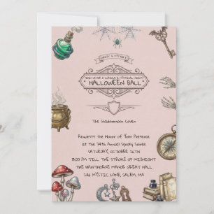 Invitation Halloween Académie Sombre Rose Vintage Époinant