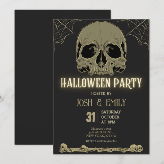Invitation Halloween Adult Party Scull (Devant / Derrière)